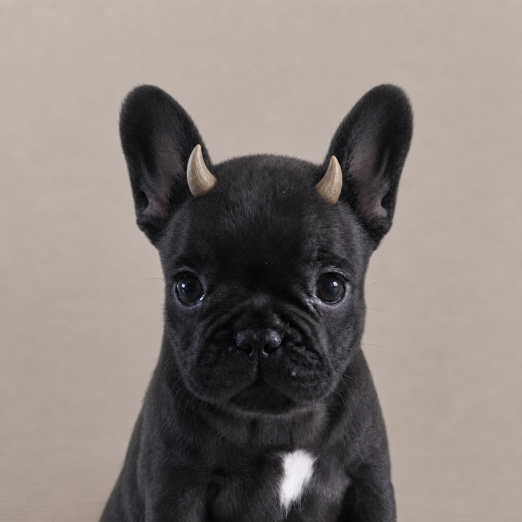 a bulldog puppy with bull horns